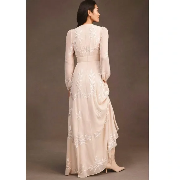 BHLDN Belize Embroidered A-Line Long-Sleeve V-Neck Gown 10 - Picture 7 of 16